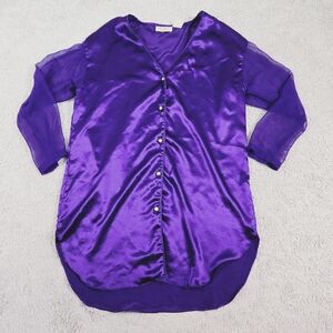 Vintage Victoria's Secret Gold Label Sleep shirt Purple Satin Sheer Sleeve Small